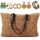 Conjunto de acessórios Hicarer Beach Purse Brincos Straw Bag Conjunto de acessórios Hicarer Beach Purse Brincos Straw Bag