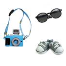 Conjunto de acessórios para bonecas, mini óculos QIXINGWISE, câmera e sapatos