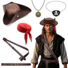 Conjunto de Acessórios para Cosplay Pirata com Chapéu, Cinto e Tapa-Olho para Adulto