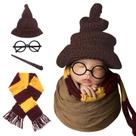 Conjunto de adereços fotográficos M&G House Halloween Wizard, chapéu de bruxa, cachecol e moldura de óculos para recém-nascido