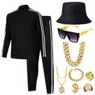 Conjunto de agasalho casual com zíper completo para rapper masculino de hip hop dos anos 80