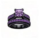 Conjunto de alianças de casamento Ringcrown banhado a ouro preto Princess Cut CZ