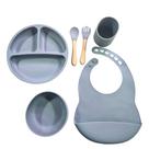 Conjunto De Alimentação Infantil De Silicone 6 Peças Azul - HK Baby