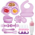 Conjunto de alimentação para bebês MIICASA Silicone Suction Bowl Bib Spoon Fork