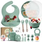 Conjunto de alimentação para bebês O'doe, 17 peças, sem BPA, silicone verde V2
