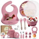 Conjunto de alimentação para bebês O'doe, 17 peças, silicone rosa, sem BPA, V2