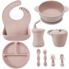 Conjunto de alimentação para bebês PandaEar Silicone 9 peças Self Feeding Pink