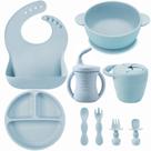 Conjunto de alimentação para bebês PandaEar Silicone 9PCS Self Feeding Blue