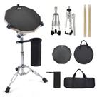 Conjunto de almofadas de treino de bateria em aço de 12 polegadas com suporte e bastões pretos