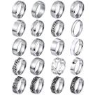 Conjunto de anéis FIRAZIO, 20 peças de aço inoxidável banhado a prata para homens Conjunto de anéis FIRAZIO, 20 peças de aço inoxidável banhado a prata para homens
