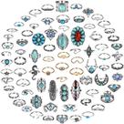 Conjunto de anéis Kigeli Vintage Turquoise 78 unidades de prata para mulheres