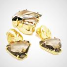 Conjunto De Anel E Brincos Com Pedra Cristal Fumée Banho De Ouro 18k 386 398
