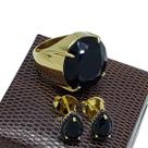 Conjunto De Anel E Brincos Com Pedras Gota Cravejada Banho De Ouro 18k 371 3748