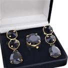 Conjunto De Anel E Brincos Com Pedras Negras Banho De Ouro 18k 371 1093