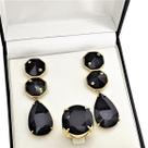 Conjunto De Anel E Brincos Com Pedras Negras Banho De Ouro 18k 377 1093
