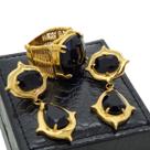 Conjunto De Anel E Brincos Com Pedras Negras Banho De Ouro 18k 382 1385 Conjunto De Anel E Brincos Com Pedras Negras Banho De Ouro 18k 382 1385