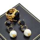 Conjunto De Anel E Brincos Com Pérolas E Pedras Banho De Ouro 18k 382 722 Conjunto De Anel E Brincos Com Pérolas E Pedras Banho De Ouro 18k 382 722