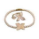 Conjunto De Anel E Pulseira De Luxo Feminino Com Zircônia Em Formato De Folha E Flor, Joias Para