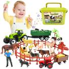 Conjunto de animais de fazenda de brinquedos BOLZRA com 2 tratores, caminhão e caixa de armazenamento