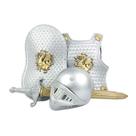 Conjunto de armadura infantil: capacete de cavaleiro, espada, peitoral, escudo