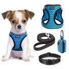Conjunto de arnês e coleira para cães YIMEIS Reflective para cães azul Conjunto de arnês e coleira para cães YIMEIS Reflective para cães azul