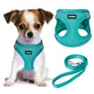 Conjunto de arnês e coleira para cães YIMEIS Reflective para cães turquesa Conjunto de arnês e coleira para cães YIMEIS Reflective para cães turquesa