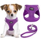Conjunto de arnês e coleira para cães YIMEIS Reflective Purple XS