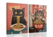 Conjunto de arte de parede em tela Yaneiro Funny Black Cat Vintage Japan