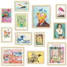Conjunto de arte de parede emoldurado 97, decoração eclética com estampas de artistas famosos