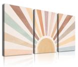 Conjunto de arte de parede KBKBART Boho Sun Rainbow Rising Horizon x3