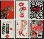 Conjunto de arte de parede KKP Red Leopard Print 6 unidades 30x40cm sem moldura