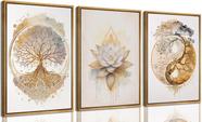Conjunto de Arte de Parede libitea Árvore da Vida com 3 Quadros em Madeira