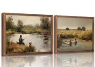 Conjunto de arte de parede ZDMBCY Vintage Rustic Boy Fishing Mallard Duck Conjunto de arte de parede ZDMBCY Vintage Rustic Boy Fishing Mallard Duck