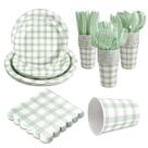 Conjunto de artigos de festa BHHQHH Gingham para 24 convidados (verde sálvia)