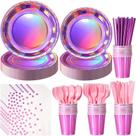 Conjunto de artigos de festa FunnyPars Iridescent Pink para 25 convidados Conjunto de artigos de festa FunnyPars Iridescent Pink para 25 convidados