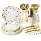 Conjunto de artigos de festa Lzerking branco/dourado 210 peças para 30 convidados