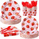 Conjunto de artigos de festa Ziliny Strawberry 350 unidades para 50 pessoas