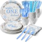 Conjunto de artigos para festas Winter Onederland Snowflake azul/prata