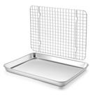 Conjunto de Assadeira com Grelha, Assadeira de Aço Inoxidável Homikit 1/4 de Tamanho com Grade para Forno Elétrico, Formas de Metal Antiaderentes para Bacon e Biscoitos, 30,5 cm x 25,4 cm x 2,5 cm
