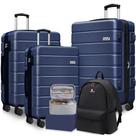 Conjunto de bagagem Explorer com fechadura TSA, mala leve e rígida com rodas giratórias, bagagem de mão expansível com mochila de viagem e bolsa de maquiagem cosmética, conjunto de 5 peças (20 pol/24 pol/28 polegadas), azul marinho