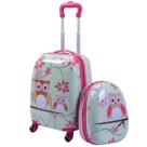 Conjunto de bagagem GYMAX Kids Carry On, 2 peças de mala rolante com mochila