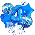 Conjunto de balões azul de aniversário, 11 unidades com balão de alumínio número 4 de 32 polegadas Conjunto de balões azul de aniversário, 11 unidades com balão de alumínio número 4 de 32 polegadas