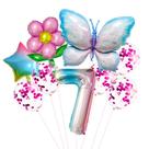 Conjunto de balões Butterfly & Flower Foil 7th Birthday Party x9