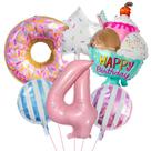 Conjunto de balões com tema de donut e sorvete com papel alumínio número 4 x6 Conjunto de balões com tema de donut e sorvete com papel alumínio número 4 x6