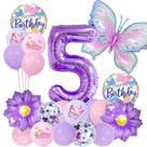 Conjunto de balões com tema de flores e borboletas roxas, 5º aniversário