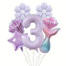 Conjunto de balões com tema de sereia com balão número 3 de 40 polegadas, 7 unidades Conjunto de balões com tema de sereia com balão número 3 de 40 polegadas, 7 unidades