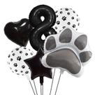 Conjunto de balões com tema para animais de estimação, 6 peças de pata de cachorro preto e papel alumínio número 8