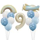 Conjunto de balões com tema vintage de avião e arco-íris, 9º aniversário Conjunto de balões com tema vintage de avião e arco-íris, 9º aniversário