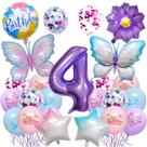 Conjunto de balões de 4º aniversário com tema de borboleta, 25 unidades com número de 40 polegadas Conjunto de balões de 4º aniversário com tema de borboleta, 25 unidades com número de 40 polegadas