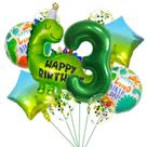 Conjunto de balões de aniversário com tema de dinossauro, 7 unidades com número 3 de 40 polegadas